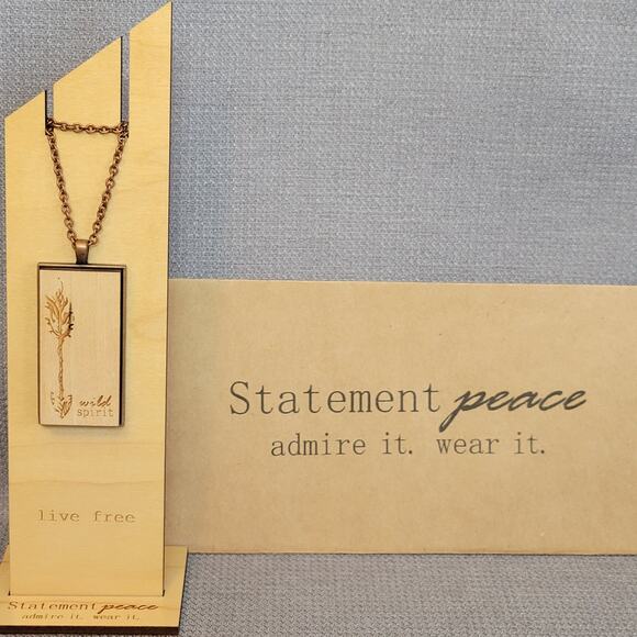 NWT Arrow Copper Wood Pendant Necklace USA Handcrafted Statement Peace Jewelry - Picture 4 of 12